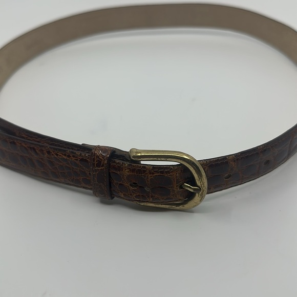 Brown Crocodile Belt with Gold Buckle, Sz Med main image 5